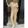 imageCicy Bell Womens 2 Piece Lounge Sets Casual Batwing Short Sleeve Knit Sweater Loose Wide Leg Pants Travel OutfitsApricot