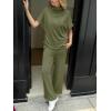 imageCicy Bell Womens 2 Piece Lounge Sets Casual Batwing Short Sleeve Knit Sweater Loose Wide Leg Pants Travel OutfitsArmy Green