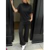 imageCicy Bell Womens 2 Piece Lounge Sets Casual Batwing Short Sleeve Knit Sweater Loose Wide Leg Pants Travel OutfitsBlack