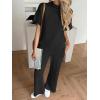 imageCicy Bell Womens 2 Piece Lounge Sets Casual Batwing Short Sleeve Knit Sweater Loose Wide Leg Pants Travel OutfitsBlack