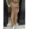 imageCicy Bell Womens 2 Piece Lounge Sets Casual Batwing Short Sleeve Knit Sweater Loose Wide Leg Pants Travel OutfitsKhaki