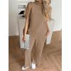 imageCicy Bell Womens 2 Piece Lounge Sets Casual Batwing Short Sleeve Knit Sweater Loose Wide Leg Pants Travel OutfitsKhaki