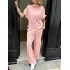 imageCicy Bell Womens 2 Piece Lounge Sets Casual Batwing Short Sleeve Knit Sweater Loose Wide Leg Pants Travel OutfitsPink