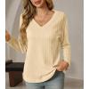imageCicy Bell Womens Long Sleeve Tops Trendy V Neck Ribbed Lightweight Shirts Dressy Casual Loose Fit BlousesBeige