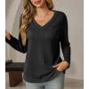 imageCicy Bell Womens Long Sleeve Tops Trendy V Neck Ribbed Lightweight Shirts Dressy Casual Loose Fit BlousesBlack