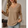 imageCicy Bell Womens Long Sleeve Tops Trendy V Neck Ribbed Lightweight Shirts Dressy Casual Loose Fit BlousesKhaki