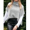 imageCicy Bell Womens Oversized Turtleneck Knit Sweaters Short Batwing Sleeve Casual Slouchy Loose Fit Chunky Pullover TopsGrey