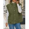 imageCicy Bell Womens Puffer Quilted Vest Lightweight Stand Collar Cap Sleeve Jackets Button Down Padded Gilet Winter OuterwearArmy Green