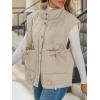 imageCicy Bell Womens Puffer Quilted Vest Lightweight Stand Collar Cap Sleeve Jackets Button Down Padded Gilet Winter OuterwearLight Khaki
