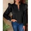 imageCicy Bell Womens Ruffle Long Sleeve Sweatshirt Notched V Neck Textured Casual Tops Fall Loose Fit BlousesBlack