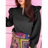 imageCicy Bell Womens Ruffle Long Sleeve Sweatshirt Notched V Neck Textured Casual Tops Fall Loose Fit BlousesBlack