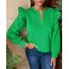 imageCicy Bell Womens Ruffle Long Sleeve Sweatshirt Notched V Neck Textured Casual Tops Fall Loose Fit BlousesGreen