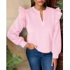 imageCicy Bell Womens Ruffle Long Sleeve Sweatshirt Notched V Neck Textured Casual Tops Fall Loose Fit BlousesPink