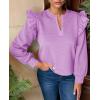 imageCicy Bell Womens Ruffle Long Sleeve Sweatshirt Notched V Neck Textured Casual Tops Fall Loose Fit BlousesViolet
