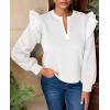 imageCicy Bell Womens Ruffle Long Sleeve Sweatshirt Notched V Neck Textured Casual Tops Fall Loose Fit BlousesWhite
