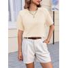 imageCicy Bell Womens Short Sleeve Sweater Crewneck Knit Tops Fall Casual Loose Pullovers ShirtsBeige