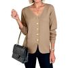 imageCicy Bell Womens Button Up Cardigan Sweaters Blazer Trendy Lightweight V Neck Long Sleeve Sweater Tops Khaki