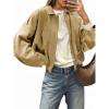 imageCicy Bell Womens Faux Suede Bomber Jackets Oversized Cropped Zip Up Lapel Coats Fall Casual OuterwearsKhaki