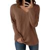 imageCicy Bell Womens Long Sleeve Tops Trendy V Neck Ribbed Lightweight Shirts Dressy Casual Loose Fit BlousesBrown