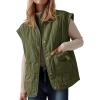imageCicy Bell Womens Puffer Quilted Vest Lightweight Stand Collar Cap Sleeve Jackets Button Down Padded Gilet Winter OuterwearArmy Green