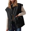 imageCicy Bell Womens Puffer Quilted Vest Lightweight Stand Collar Cap Sleeve Jackets Button Down Padded Gilet Winter OuterwearBlack