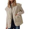 imageCicy Bell Womens Puffer Quilted Vest Lightweight Stand Collar Cap Sleeve Jackets Button Down Padded Gilet Winter OuterwearLight Khaki