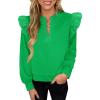 imageCicy Bell Womens Ruffle Long Sleeve Sweatshirt Notched V Neck Textured Casual Tops Fall Loose Fit BlousesGreen