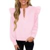 imageCicy Bell Womens Ruffle Long Sleeve Sweatshirt Notched V Neck Textured Casual Tops Fall Loose Fit BlousesPink