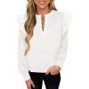 imageCicy Bell Womens Ruffle Long Sleeve Sweatshirt Notched V Neck Textured Casual Tops Fall Loose Fit BlousesWhite