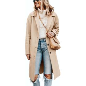 imageCicy Bell Womens Long Pea Coats Single Breasted Lapel Jackets Casual Oversized Wool Blend Overcoats with PocketsApricot