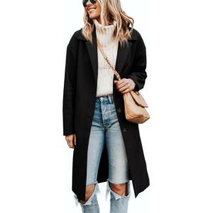 imageCicy Bell Womens Long Pea Coats Single Breasted Lapel Jackets Casual Oversized Wool Blend Overcoats with PocketsBlack