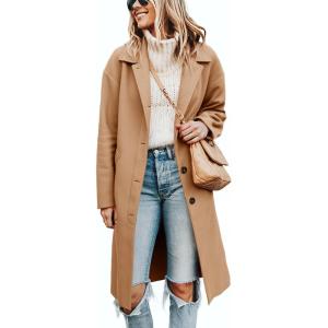 imageCicy Bell Womens Long Pea Coats Single Breasted Lapel Jackets Casual Oversized Wool Blend Overcoats with PocketsCamel