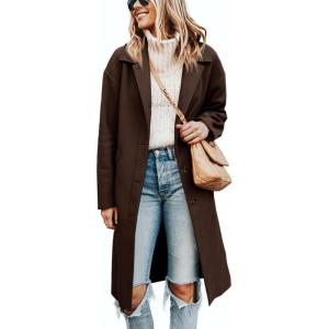 imageCicy Bell Womens Long Pea Coats Single Breasted Lapel Jackets Casual Oversized Wool Blend Overcoats with PocketsDark Brown