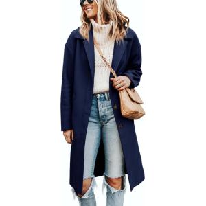 imageCicy Bell Womens Long Pea Coats Single Breasted Lapel Jackets Casual Oversized Wool Blend Overcoats with PocketsNavy
