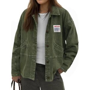 imageCicy Bell Womens Oversized Denim Jackets Boyfriends Button Down Utility Jean Jackets Vintage Y2k Fall CoatArmy Green