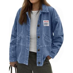 imageCicy Bell Womens Oversized Denim Jackets Boyfriends Button Down Utility Jean Jackets Vintage Y2k Fall CoatBlue