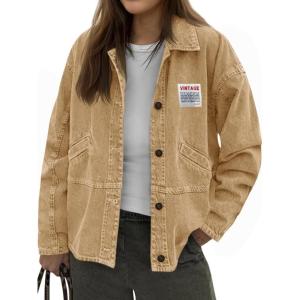 imageCicy Bell Womens Oversized Denim Jackets Boyfriends Button Down Utility Jean Jackets Vintage Y2k Fall CoatKhaki