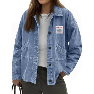 imageCicy Bell Womens Oversized Denim Jackets Boyfriends Button Down Utility Jean Jackets Vintage Y2k Fall CoatLight Blue