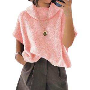 imageCicy Bell Womens Oversized Turtleneck Knit Sweaters Short Batwing Sleeve Casual Slouchy Loose Fit Chunky Pullover TopsPink