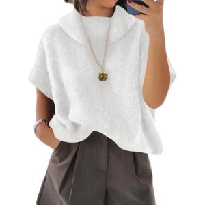 imageCicy Bell Womens Oversized Turtleneck Knit Sweaters Short Batwing Sleeve Casual Slouchy Loose Fit Chunky Pullover TopsWhite