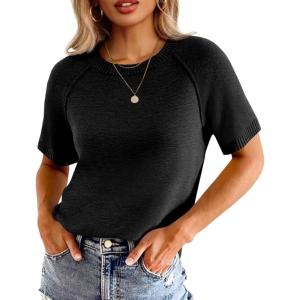 imageCicy Bell Womens Short Sleeve Sweater Crewneck Knit Tops Fall Casual Loose Pullovers ShirtsBlack