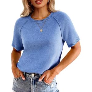imageCicy Bell Womens Short Sleeve Sweater Crewneck Knit Tops Fall Casual Loose Pullovers ShirtsBlue