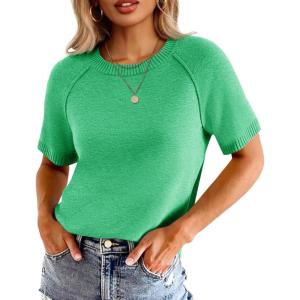 imageCicy Bell Womens Short Sleeve Sweater Crewneck Knit Tops Fall Casual Loose Pullovers ShirtsGreen