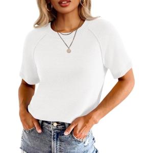 imageCicy Bell Womens Short Sleeve Sweater Crewneck Knit Tops Fall Casual Loose Pullovers ShirtsWhite