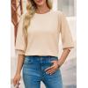 imageCicy Bell Womens 34 Puff Sleeve Sweater Tops Fall Casual Crew Neck Lightweight Knit Pullover Loose Fit Scallop Trim SweaterBeige