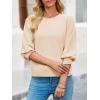 imageCicy Bell Womens 34 Puff Sleeve Sweater Tops Fall Casual Crew Neck Lightweight Knit Pullover Loose Fit Scallop Trim SweaterBeige