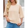 imageCicy Bell Womens 34 Puff Sleeve Sweater Tops Fall Casual Crew Neck Lightweight Knit Pullover Loose Fit Scallop Trim SweaterBeige