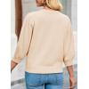 imageCicy Bell Womens 34 Puff Sleeve Sweater Tops Fall Casual Crew Neck Lightweight Knit Pullover Loose Fit Scallop Trim SweaterBeige