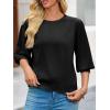 imageCicy Bell Womens 34 Puff Sleeve Sweater Tops Fall Casual Crew Neck Lightweight Knit Pullover Loose Fit Scallop Trim SweaterBlack