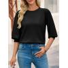 imageCicy Bell Womens 34 Puff Sleeve Sweater Tops Fall Casual Crew Neck Lightweight Knit Pullover Loose Fit Scallop Trim SweaterBlack